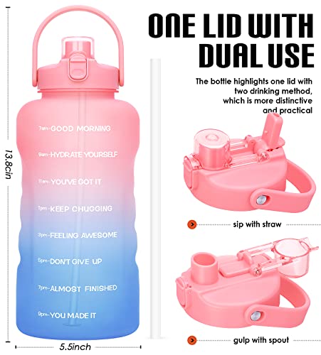 HydroPal 1 Gallon Water Bottles with Straw, 128 oz Water Bottle BPA Free Innovative 2-IN-1 Lid Gym Bottle with Times to Drink Motivational, Large for Sports Fitness Camping Water Jug （13.8X5.5 inch） - color: Dreamland