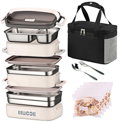 Bento Box Adult Lunch Box (74 Oz Large Capacity), Reusable, Leak-Proof, Including Lunch Bag, Fork And Spoon, 3 Dividers, Suitable For Work, Picnic, Dishwasher And Microwave Safe.(White) - color: White