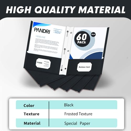 Two Pocket Folders, PANDRI 60 Pack Two Pocket Folders with Prongs, 3 Prong Folders Designed for Office and Classroom, Letter Size Black - color: Black