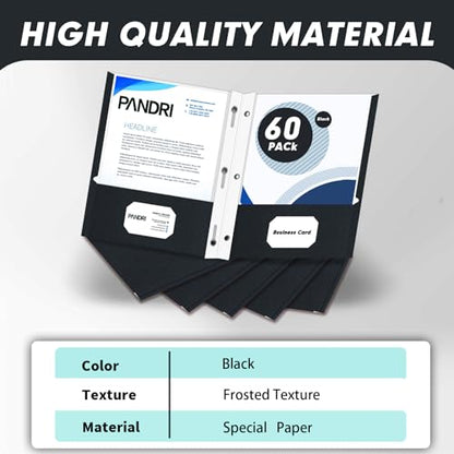 Two Pocket Folders, PANDRI 60 Pack Two Pocket Folders with Prongs, 3 Prong Folders Designed for Office and Classroom, Letter Size Black - color: Black