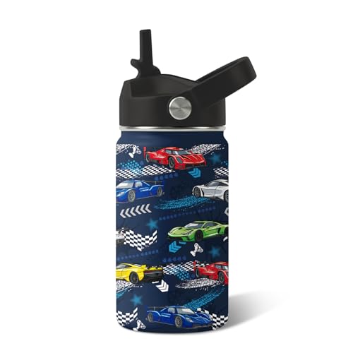 Racing Car Gifts for Boys - 12oz Kids Water Bottle with Straw Lid, Stainless Steel Insulated Bottle, Leak Proof, BPA-Free Racing Car Water Bottles for Kids School, Cars Children Birthday Gift Cup(1pc) - color: Car2, size: 12 Ounces