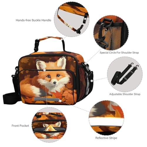 Fox Maple Leaves Kids Lunch Box Insulated Lunch Bags Cooler Tote Bag with Removable Shoulder Strap for Boy Girl Student 20848305 - color: Fox