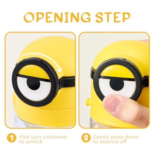 MINISO Minions Insulated Water Bottle with Straw 20 oz Travel Tumbler with Lid Holder Compatible Cup BPA-Free Bottle with Strap for Boys Girls and Kids School Office Home