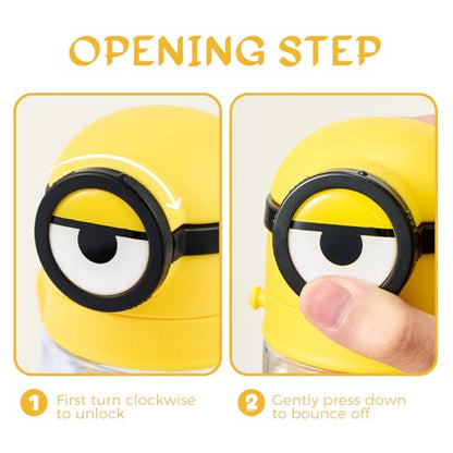 MINISO Minions Insulated Water Bottle with Straw 20 oz Travel Tumbler with Lid Holder Compatible Cup BPA-Free Bottle with Strap for Boys Girls and Kids School Office Home