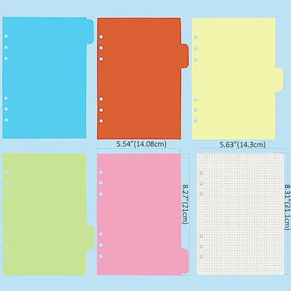A5 6 Holes Binder Refill Value Set, 90 Sheets Dotted Planner Insert, 5 Sheets Binder Divider Paper, Today Bookmark Ruler With Inch Scale, Translucent Zippered Bag, Pvc Card Bag, 160Pcs Colorful Index - color: Dot Paper Set, size: A5