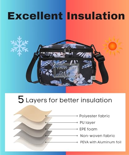 SUNNY BIRD Insulated Lunch Bag with Foldable and Leakproof Design, Thermally Insulated, Shoulder Strap for Women, Men and Teen (Hibiscus) - color: Hibiscus