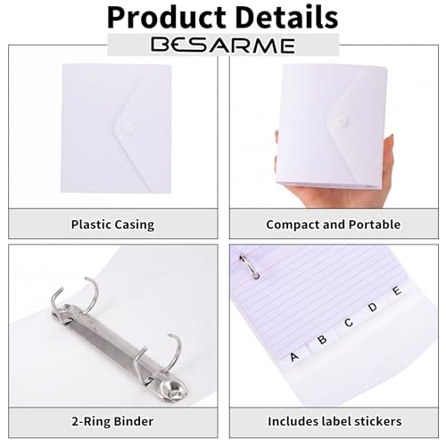 3x5 Index Card Holder Organizers Case Binder with Ring Dividers (Clear) | 100 Lined Page Plastic Index Card Organizer Case with Snap Closure for Study Recipe Flashcard Office School - color: White