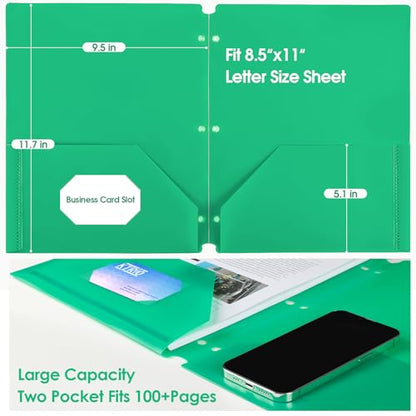 KTRIO 16 Pack 2 Pocket 3 Hole Folders, Clear Front Pocket, 4 Colors | Letter Size Fit, Water-Resistant PP, Business Card Slot, 2 Pocket Storage, School Office Use - size: 16 Pack, style: 3 Holes