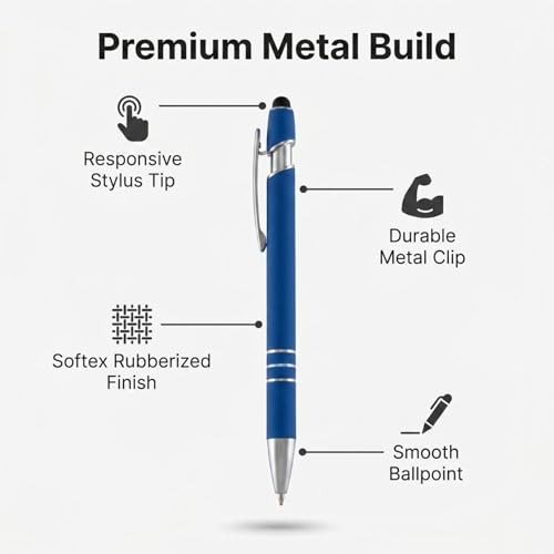 Ultima Softex Stylus Pen (5 Pack) – Soft‑Touch Rubberized Metal Pen with Touchscreen Stylus, Chrome Accents & Smooth Writing Cartridge – 5 Custom Engraved Promotional Pens - color: Grey