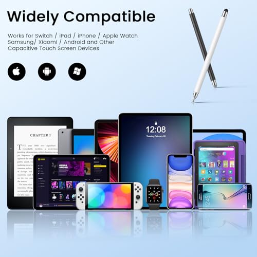Stylus Pen for Touchscreen, 3-in-1 Magnet Stylus for Nintendo Switch, High Sensitivity Universal Stylus Pen for Nintendo Switch/iPad/iPhone/Android Tablets/Samsung Touch Devices (Black/White) - color: Black/White