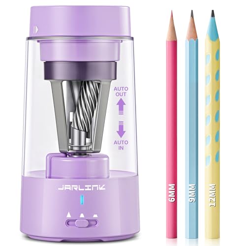 JARLINK Electric Pencil Sharpener, Fully Automatic Rechargeable Pencil Sharpener for 6-12mm Pencils, 3 Adjustable Sharpness, Hands-Free, Colored Pencil Sharpener for Classroom Home Office (Purple) - color: Purple