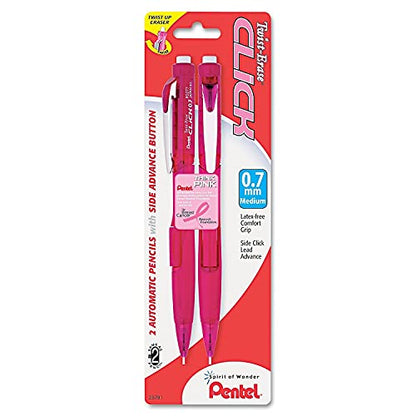PINK BCA Twist-Erase Click Mechanical Pencil, (0.7mm) Clear Barrel, 2 Pack