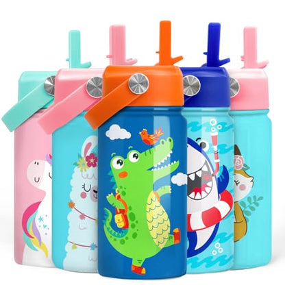 Crocodile Water Bottle - Kids Water Bottle with Straw Lid - 12 Oz Insulated Stainless Steel Water Bottles for Kid Boys - Travel Cup for School Sports - color: Crocodile
