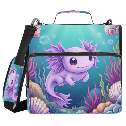 Axolotl Purple Shell Zipper Binder 3 Ring with Shoulder Strap 2 Inch Binder | Multi-Pocket Organizer, 2 Inch Binder Holds 500 Sheets, Zipper Binders Organizer for School Students Office - color: Multicolored.1