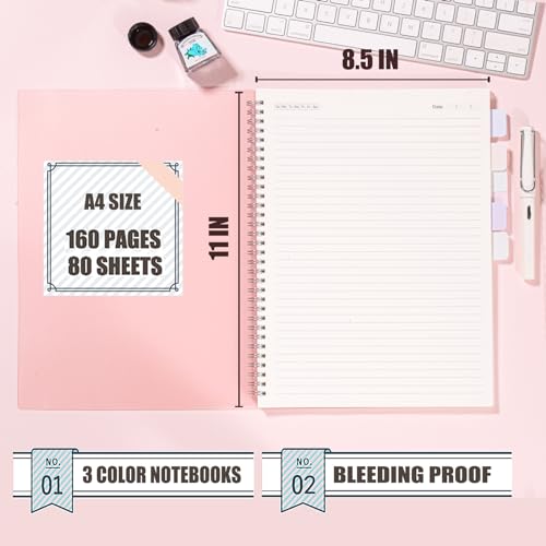 OWSC 3 Pack College Ruled Spiral Notebook, Notebooks for Work A4 Lined | 5.9 x 8.3 IN Notebooks College Ruled for Note Taking, School and Journal with 80 Sheets/160 Pages 110 GSM Thick Papers - size: Ruled-A4-3 Pcs