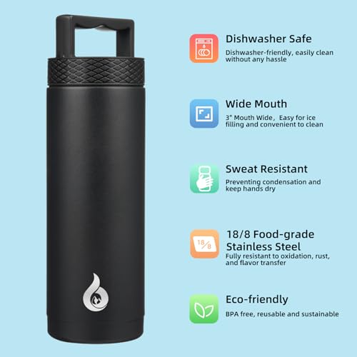 BJPKPK Insulated Water Bottles, Dishwasher Safe 18 oz Water Bottle with Handle, Leakproof BPA Free Thermal Flasks, Stainless Steel Jug for Sports, Black - color: Black, style: 18oz