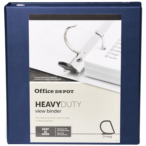 Office Depot® Heavy-Duty View 3-Ring Binder, 1 1/2" D-Rings, 49% Recycled, Navy