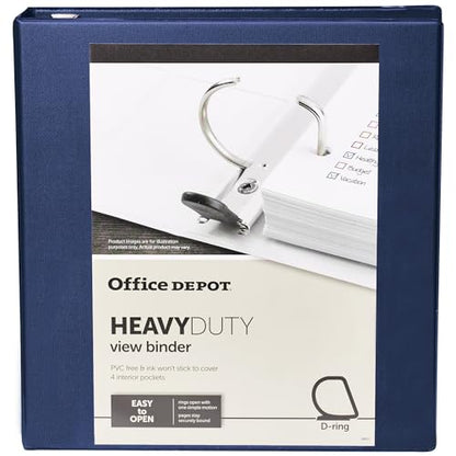 Office Depot® Heavy-Duty View 3-Ring Binder, 1 1/2" D-Rings, 49% Recycled, Navy