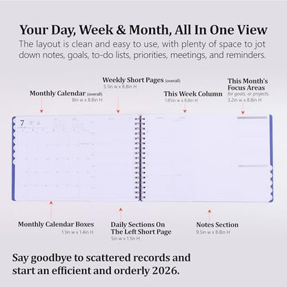 Leanga 2026 Calendar Planner, Daily Weekly & Monthly Desk Planner with Goal Setting and Habit Tracker for Study and Work-Premium Productivity Journal-13.5" x 9", Large Hardcover Office Supplies-Indigo - color: Indigo
