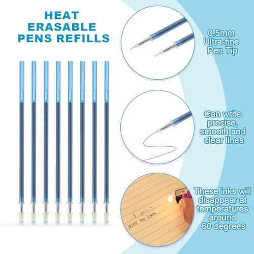 PATIKIL 48 Pcs Erasable Gel Pens Refills, 0.5mm Heat Erasable Pens Refills for Fabric Disappearing Ink Fabric Marking Pen for Sewing Quilting Writing, Dark Blue Ink - color: Dark Blue