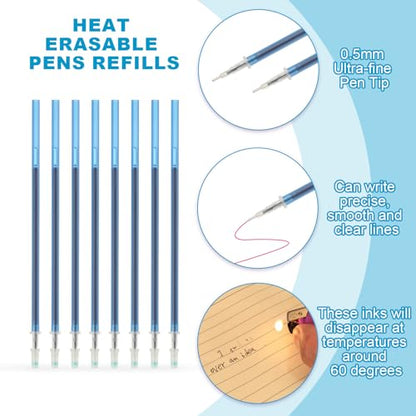 PATIKIL 24 Pcs Erasable Gel Pens Refills, 0.5mm Heat Erasable Pens Refills for Fabric Disappearing Ink Fabric Marking Pen for Sewing Quilting Writing, Dark Blue Ink - color: Dark Blue
