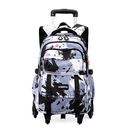 Kids Rolling Backpack for Girls School Backpack with Wheels for Boys Wheeled Bookbags Roller Trolley Bags for Primary Students, 6-Wheel Black - color: 6 Wheels Black