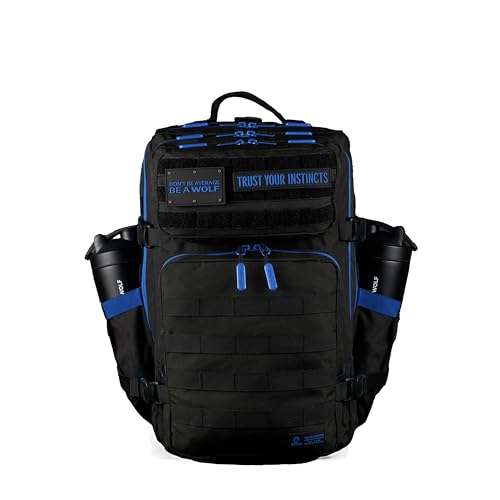 WOLFpak 45L Athletic Gym Backpack - Durable 1000D Waterproof Oxford Material with MOLLE Webbing, Laptop Pocket - color: Blue Wolf