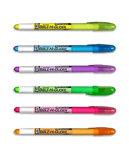 G.T. Luscombe Company, Inc. Accu-Gel Bible-Hi-Glider Bible Study Set | No Bleed Solid Gel Highlighter | No Smearing or Fading | Long Lasting Bright Translucent Colors (Set of 6) - size: 1-Set, style: Set of 6