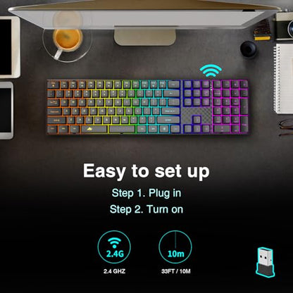 POWZAN Wireless Backlit Keyboard Quiet - Computer Rechargeable Ergonomic Light UP Keyboard, Silent Keys Full Size Compatible for Windows, Desktop, Laptop, PC, Gaming, PS5 - Black - color: Black