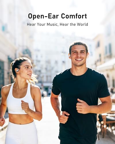 Open Ear Headphones Bluetooth 5.4, 62H Playtime, Air Conduction Wireless Earbuds with Ergonomic Earhooks, ENC Mic,IPX5,Physical Buttons, Comfort-Fit for Running, Cycling, Workouts - color: White