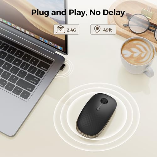 TECKNET Rechargeable Slim Portable Silent Computer 2.4 GHz Wireless Mouse | Lightweight Ambidextrous with USB-A Receiver, 4000 DPI Optical Tracking 90-Day Battery Life, Compatible with PC, Mac, Laptop - color: Black gold