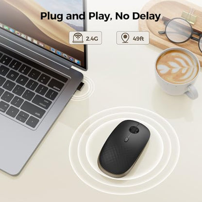 TECKNET Rechargeable Slim Portable Silent Computer 2.4 GHz Wireless Mouse | Lightweight Ambidextrous with USB-A Receiver, 4000 DPI Optical Tracking 90-Day Battery Life, Compatible with PC, Mac, Laptop - color: Black gold