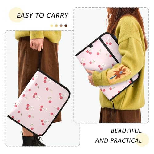 Pink Cherry White Bow File Folders,Plastic Folders with 13 Pockets,Expandable File Folder for Documents School Students Office,Aesthetic Folder with Labels A4 Letter Size - color: Multi 23