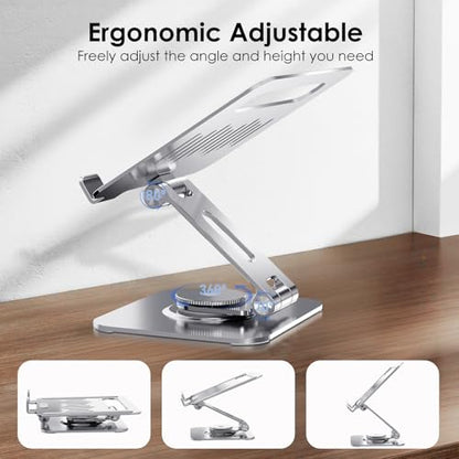 Tablet Stand, Aluminum 360° Rotating Holder Fits 4-13" Tablets | Foldable adjustable design, compatible for iPad Pro/Air/Mini, Surface Pro, Samsung Galaxy Tab, Kindle, silver