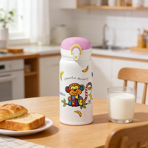 Kids Insulated Water Bottle with Straw & Direct Sip, BPA-Free Stainless Steel, Leak-Proof Cartoon Animal Design, Perfect for Toddlers at School or Outdoors (Purple,12oz) - color: Purple