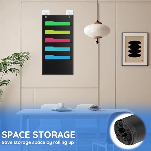 ZKOO 5 Pockets Hanging Wall File Organizer for A4 Size Paper/Legal/Letter Size Document, Sturdy Wall Mail Organizer Black Pocket Chart Great for Classroom, Office, Home Use with 2 Hangers - size: 5 Pocket