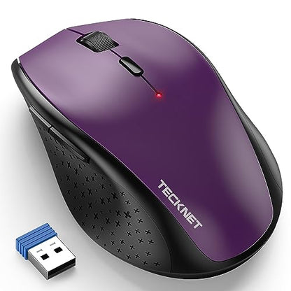 TECKNET Wireless Mouse, 2.4G USB Computer Mouse with 6-Level Adjustable 4800 DPI, 30 Months Battery, Ergonomic Grips, 6 Buttons Portable for PC, Chromebook, Mac - Purple - color: Purple