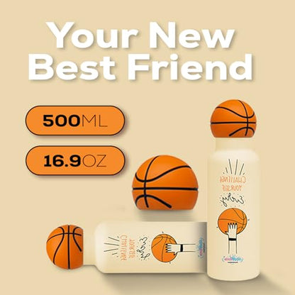 Challenge Yourself Basketball Water Bottle - Insulated with Basketball Design for Enthusiasts – Stainless Steel Water Bottle with Leak Proof Design - 16oz - color: Basketball Bottle