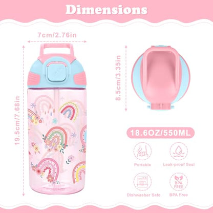 Kids Water Bottle with Straw BPA Free Kids Plastic Bottle for School Travel - color: Boho Rainbow, size: 18.6 Ounces