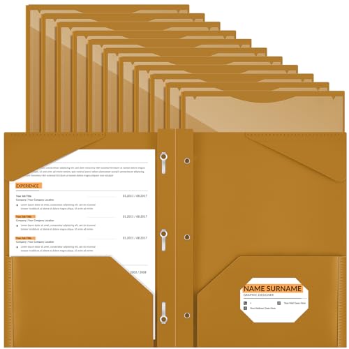 Henoyso 18 Pcs Plastic Folder with Clear Front Pocket and 3 Prong Plastic Folders with Card Slot Pocket Folders with Prongs for School Office (Khaki) - color: Khaki