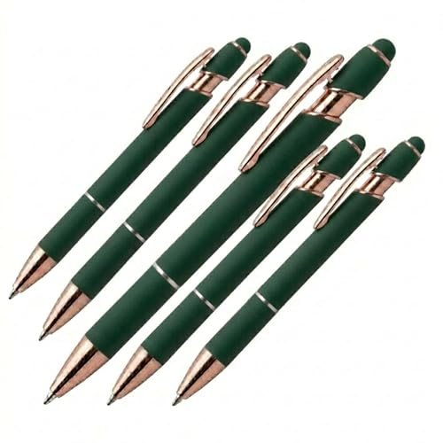 Ultima Rose Gold Accent Stylus Pen (5 Pack) – Soft‑Touch Metal Pen with Rose‑Gold Trim, Gel‑Glide™ Ink & Touchscreen Stylus – 5 Custom Laser‑Engraved Executive Pens - color: Green