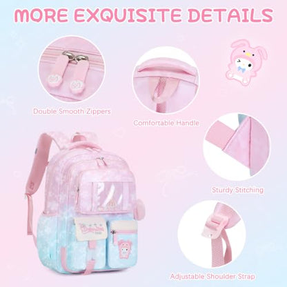 Jafeton Backpacks for Girls, Girls Backpack with Insulated Lunch Bag and Pencil Case for Kids Teens Elementary Middle High School Student, Cute Bow School Bag Travel Daypacks Book Bag Set - color: Pink Blue