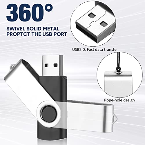Aoriher 50 Pack USB 2.0 Flash Drives Bulk, Portable USB Thumb Drives with Lanyards, Swivel Flash Drives Thumb Drives for Office School Data Storage(Black,256mb) - size: 256MB