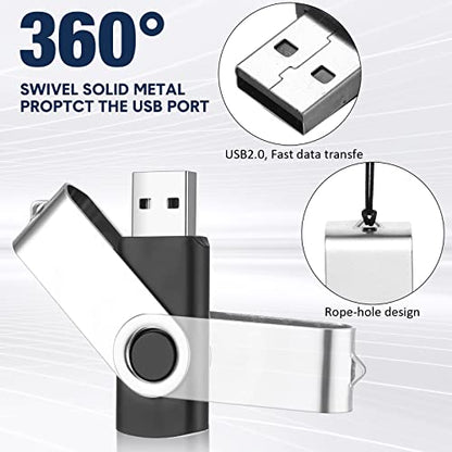 Aoriher 50 Pack USB 2.0 Flash Drives Bulk, Portable USB Thumb Drives with Lanyards, Swivel Flash Drives Thumb Drives for Office School Data Storage(Black,256mb) - size: 256MB