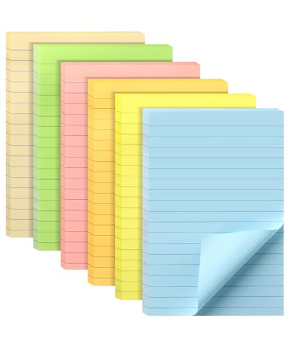 Mr. Pen- Lined Sticky Notes, 4" x 6", 6 Pads, 45 Sheets/Pad | Sticky Notes with Lines, Ruled Post Stickies, Memo Pads, Self-Stick Note Pad for Office, School, Home, Study & Organization - color: Pastel, size: 4 x 6 inches, 6 Pads