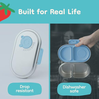 Good Bare Stainless Steel Snack Container for Kids | 2-Compartment Metal Bento Box | Removable Silicone Seal, BPA-Free | Leak-Resistant, Dishwasher Safe | Updated Easy-Open Latch - color: Sky Blue