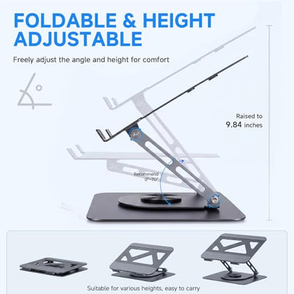 Leeboom Adjustable Laptop Stand for Desk, Ergonomic Height Adjustable Riser, 360° Rotating & Foldable, Ventilated Cooling, Fits Up to 17.3” Laptops (Including Gaming Laptops), Dark Silver - color: Gray