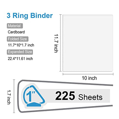 Comix Sturdy 3-Ring-Binder 1-inch D Ring Binders, 2.4mm-Thick, Hold 225 Sheets of 8.5" x 11" Paper, 8 Pack (White) - color: White, size: 1-Inch, style: 8 Pack