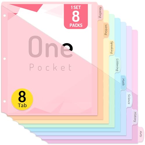 Forvencer 8 Count Dividers for 3 Ring Binder, 8 tabs Binder Dividers with Pocket for US Letter Size, Binder Dividers with Tabs for School Office and Home Organization, Multicolor, 1 Set - color: Pink, size: 1 Set