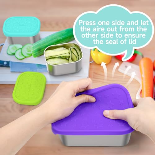 SOPHICO Stainless Steel 24 OZ Snack Containers for Kids，Food Storage Container with Silicone Lid - Perfect 304 Metal Toddler Lunch Box for Daycare and School, Leak Proof （Purple） - color: 24oz+8oz*2(Purple)